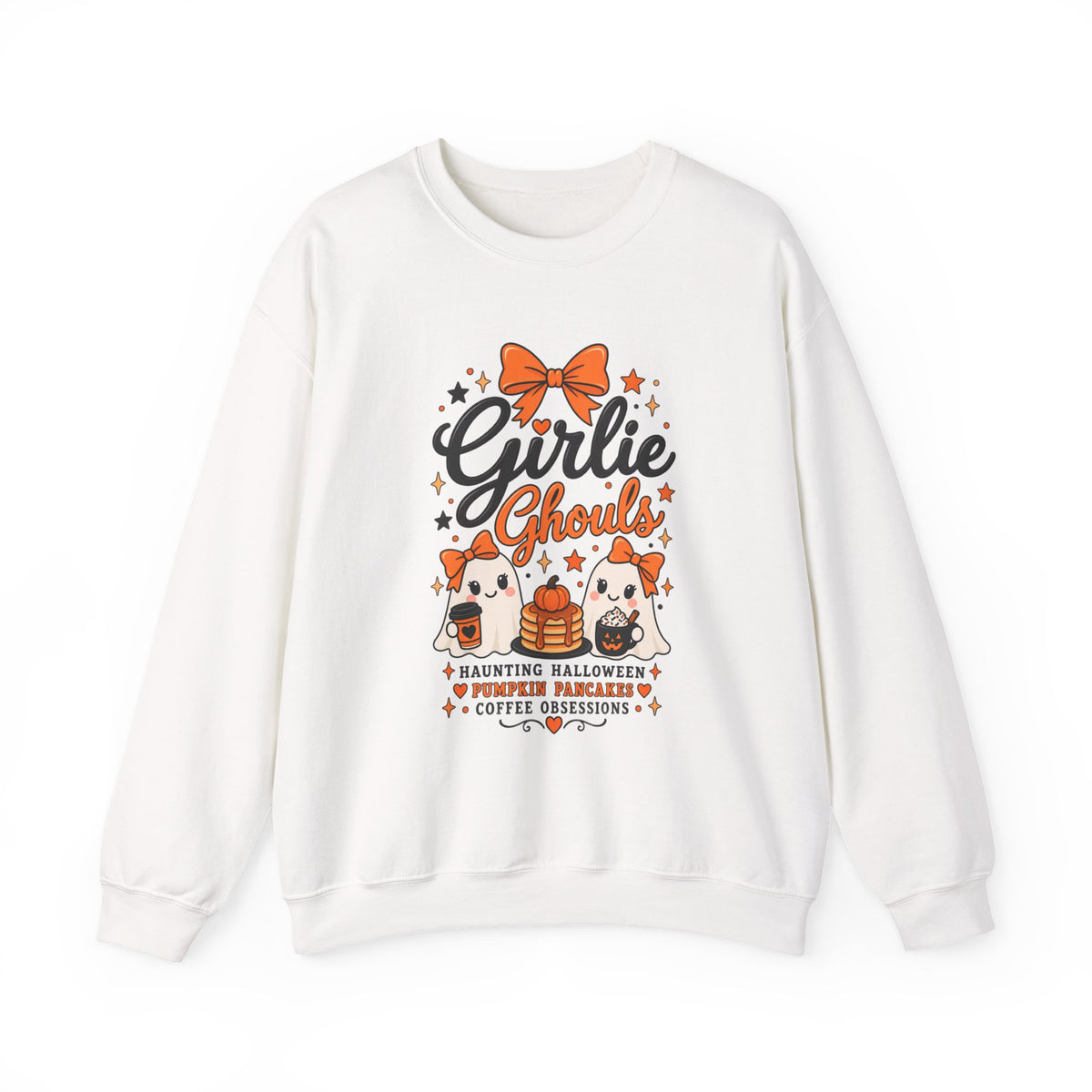 Girlie Ghouls Halloween Cute Orange Bow Spooky Crewneck Sweatshirt