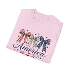 America 250 Years of Freedom Bow Shirt, Coquette Patriotic Trio Bow Tee 1776 2026, 4th of July Women's Vintage Bow T-Shirt, Gingham Stars Floral Patriotic Anniversary Gift