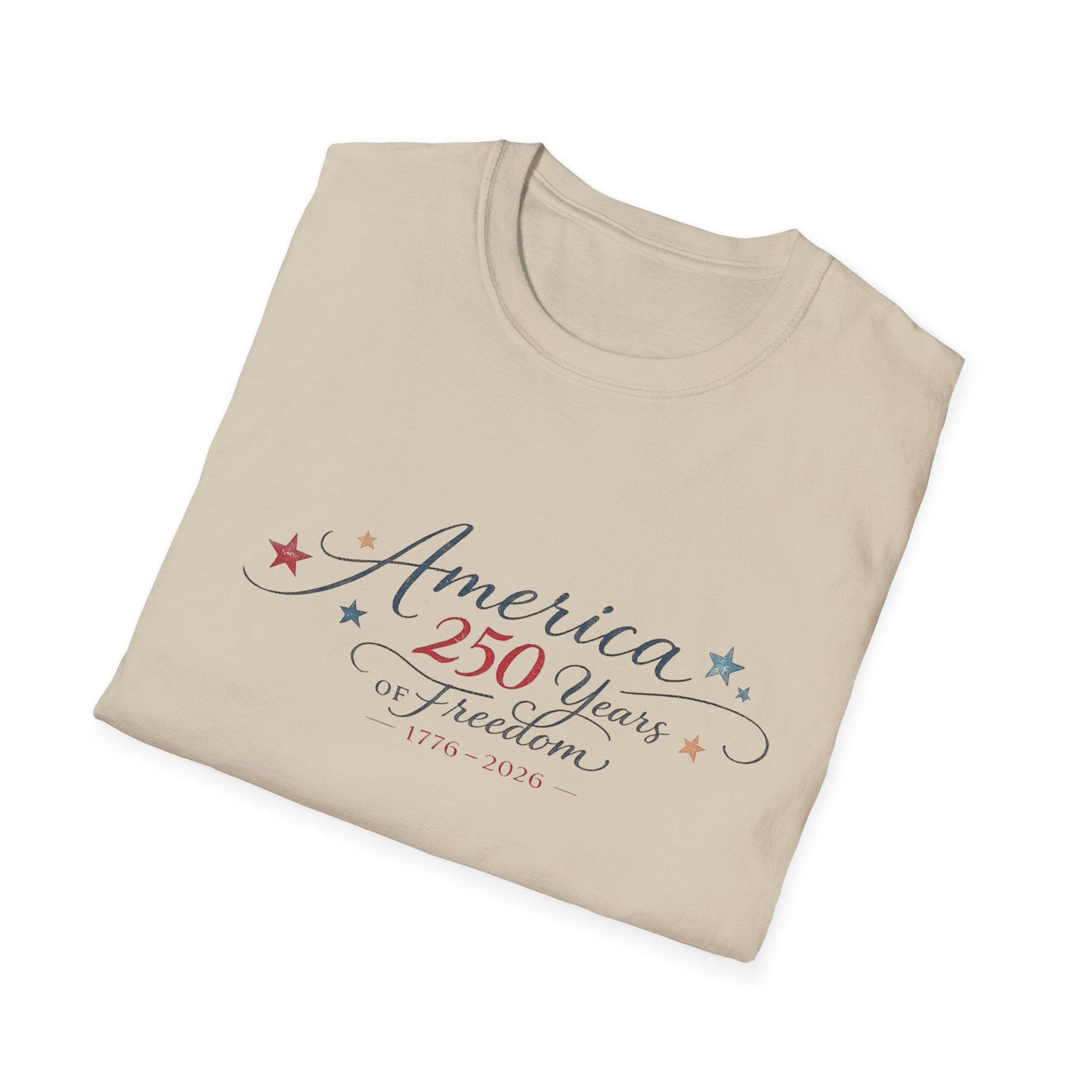 America 250 Years of Freedom Calligraphy Shirt, Elegant Script Patriotic Tee 1776 2026, Sophisticated Anniversary 4th of July T-Shirt, Patriotic