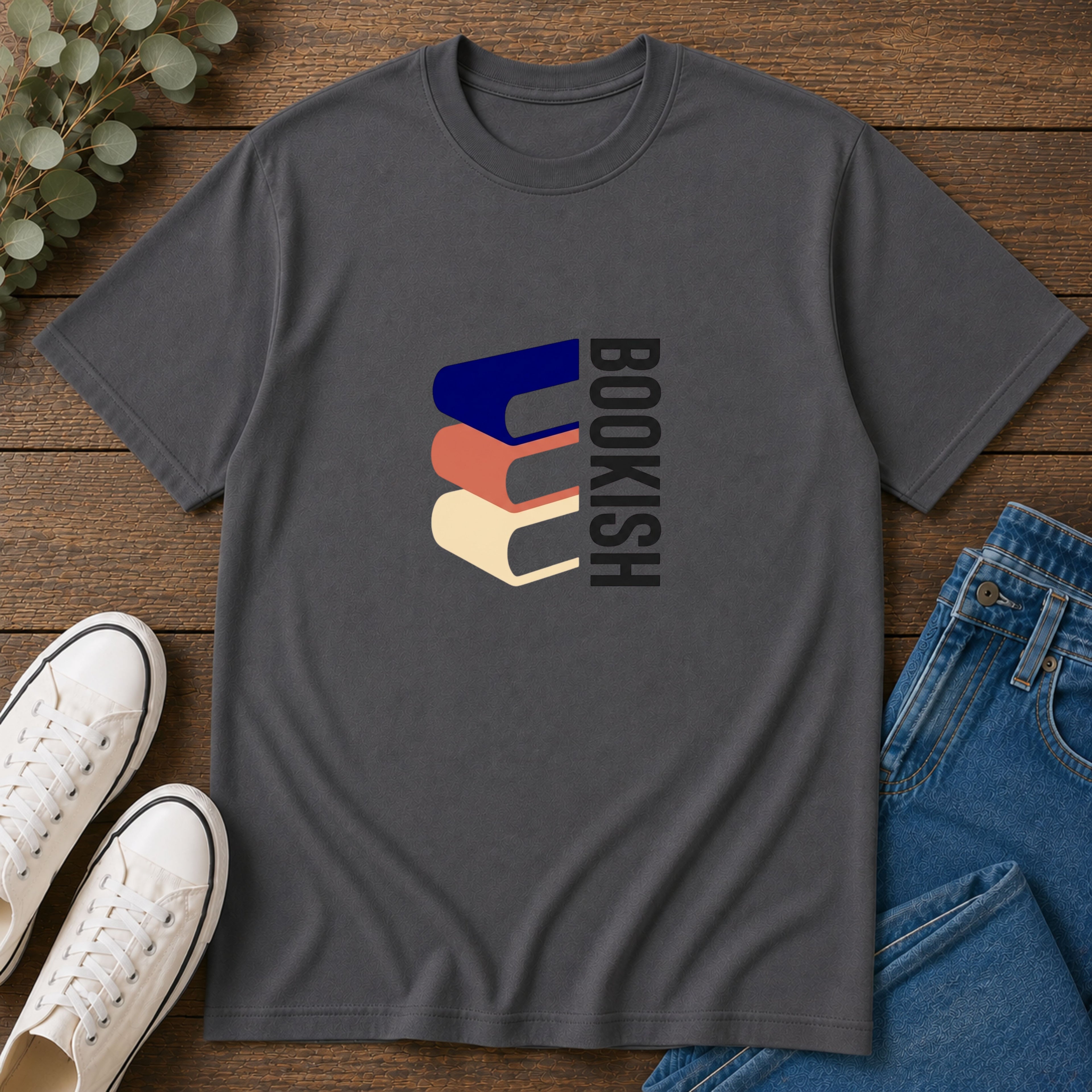 Bookish T-Shirt – Vertical Retro Stack Books Graphic Tee for Readers