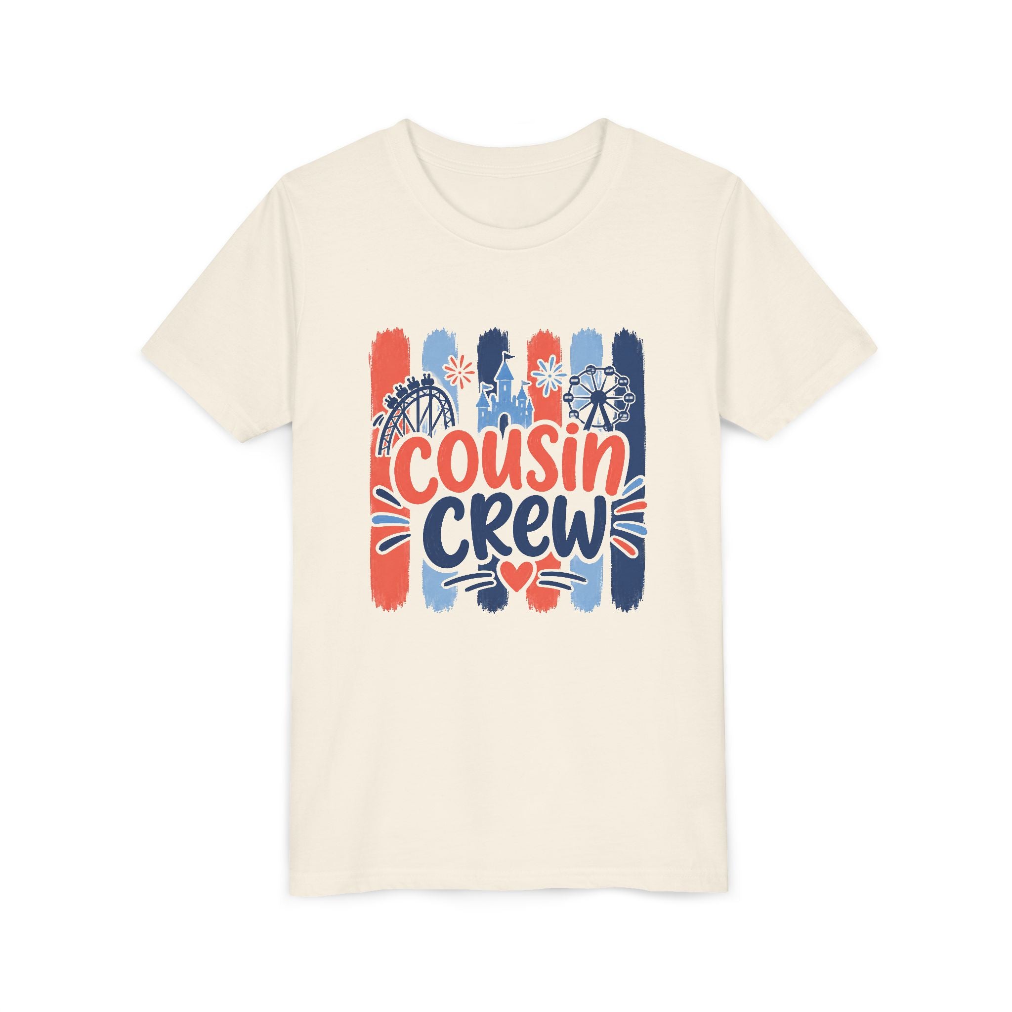 Cousin Crew Patriotic Tee, Red White Blue Brushstroke Shirt, Fun USA Family Graphic Top, Fourth of July Celebration Outfit Youth Short Sleeve Tee