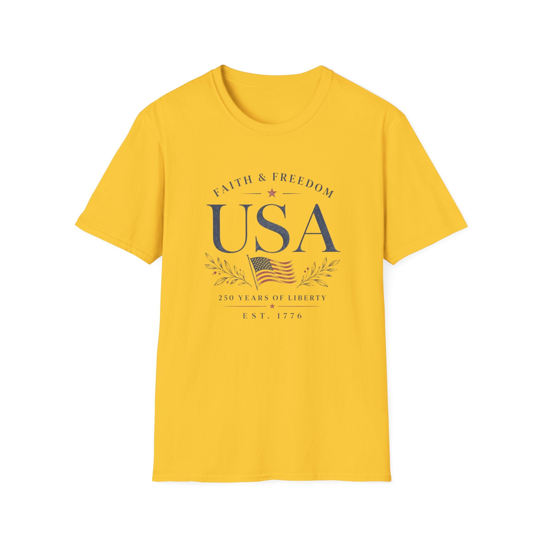 USA Faith Freedom T-Shirt | Patriotic 250 Years Liberty Graphic Tee, American Flag Heritage Top