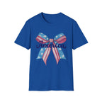 America Bow Patriotic T-Shirt, Coquette Fourth of July Graphic Tee, Vintage Americana Ribbon Shirt, Cute USA Holiday Apparel, Soft Girl Patriotic Outfit