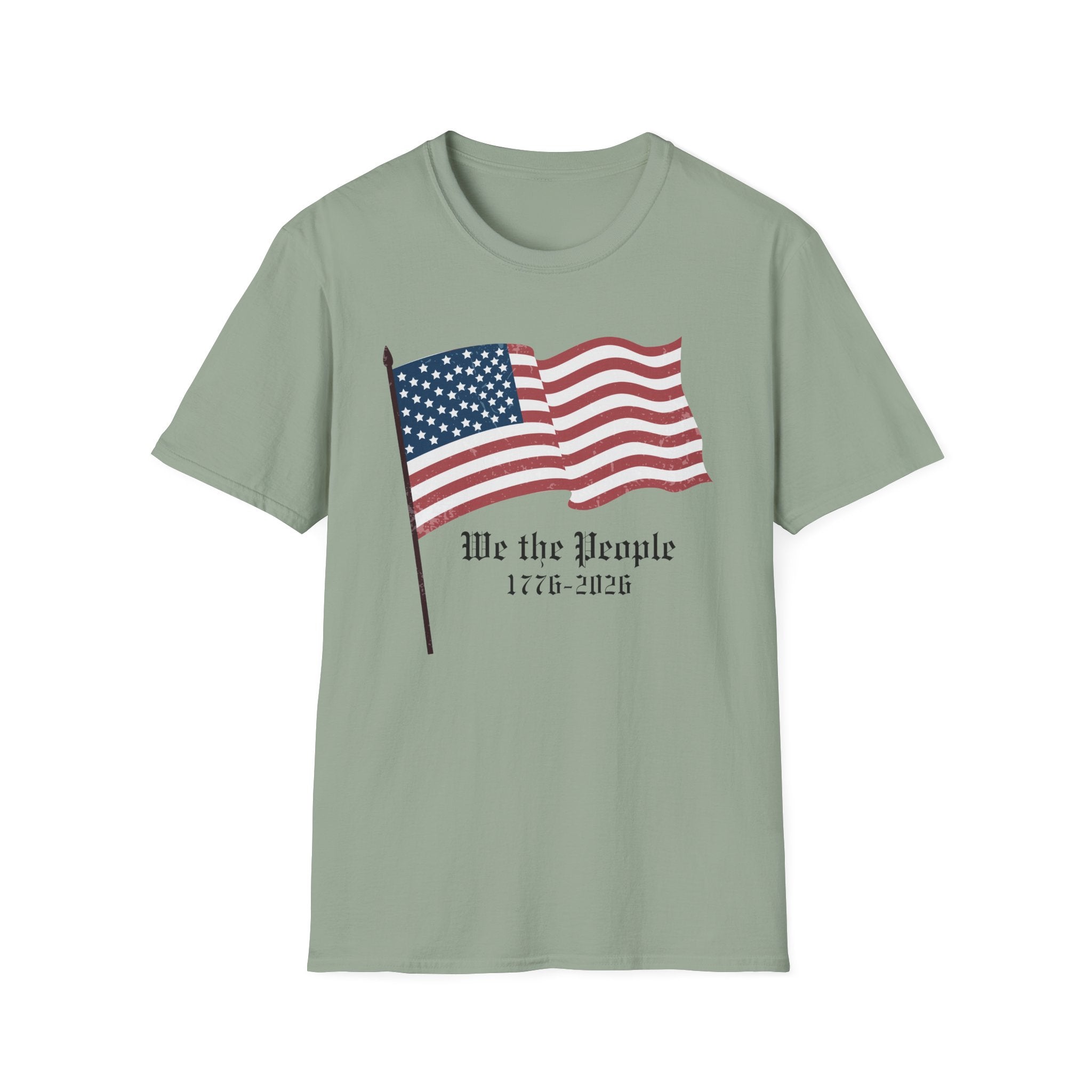 We the People 1776 2026 Waving Flag T-Shirt, Classic Patriotic Flagpole Anniversary Tee, Traditional American Flag 250th Shirt, Gothic Script Constitution