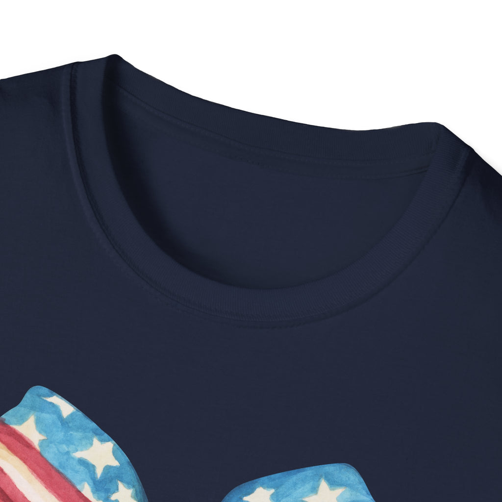 Coquette Patriotic Bow Shirt, 4th of July Women's T-Shirt, American Flag Bow Tee, USA Watercolor Bow, Stars and Stripes Shirt, Independence Day Gift