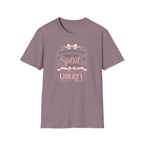 Where The Spirit Of The Lord Is Liberty T-Shirt | Christian Bible Verse Graphic Tee, Pink Coquette Ribbon Bow Top