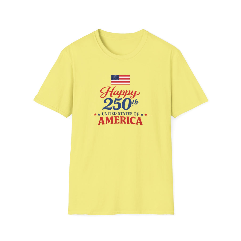 Happy 250th USA Tee, United States Anniversary Shirt, Red White Blue Patriotic Graphic Top, American Pride Celebration Outfit T-Shirt