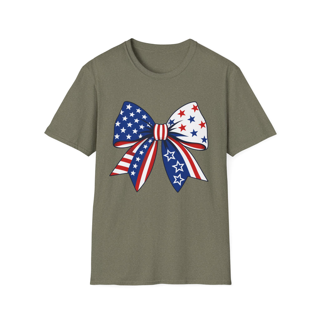 Oversized American Flag Bow T-Shirt, Cheer Bow Stars Stripes Patriotic Tee, Big Coquette 4th of July Bow Shirt, Bold Graphic USA Bow Gift Women Girls Independence Day