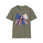 Oversized American Flag Bow T-Shirt, Cheer Bow Stars Stripes Patriotic Tee, Big Coquette 4th of July Bow Shirt, Bold Graphic USA Bow Gift Women Girls Independence Day