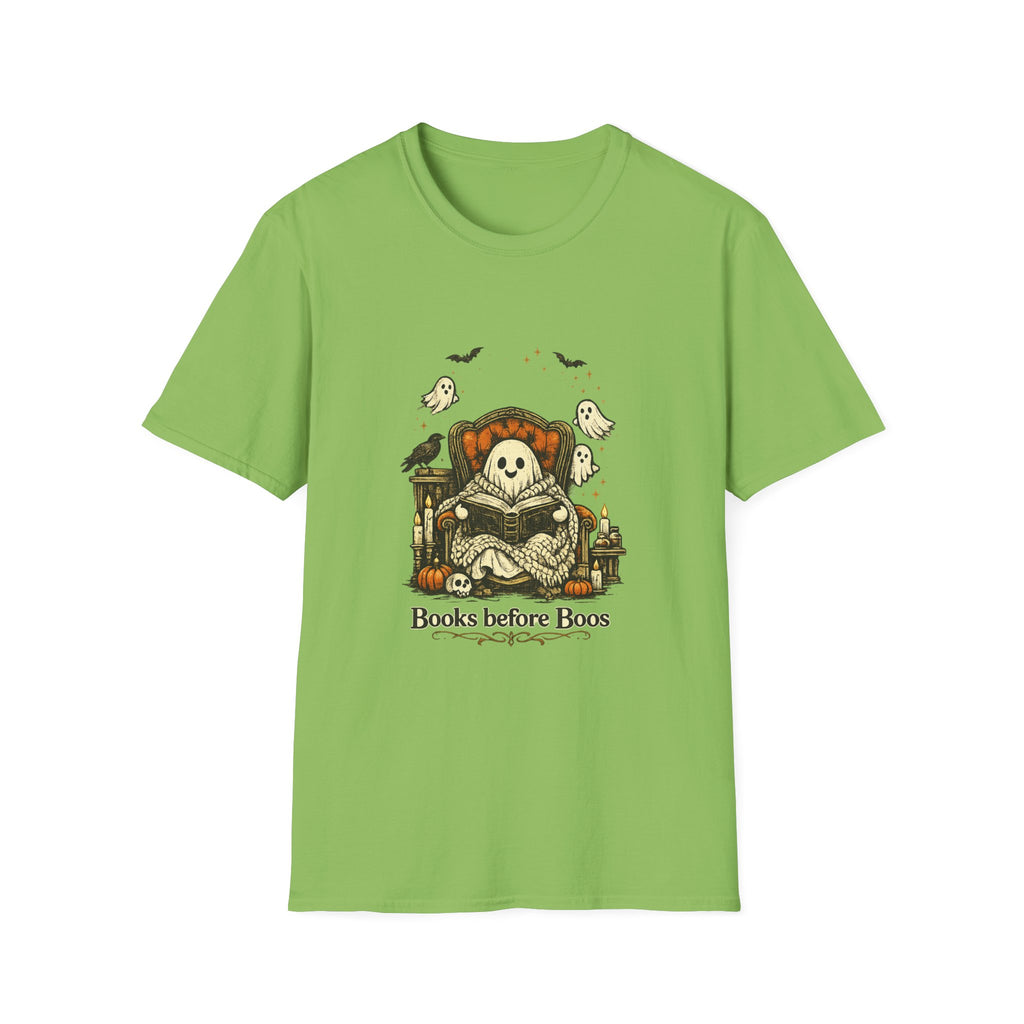 Books Before Boos T-Shirt — Cute Ghost Reading Halloween Tee