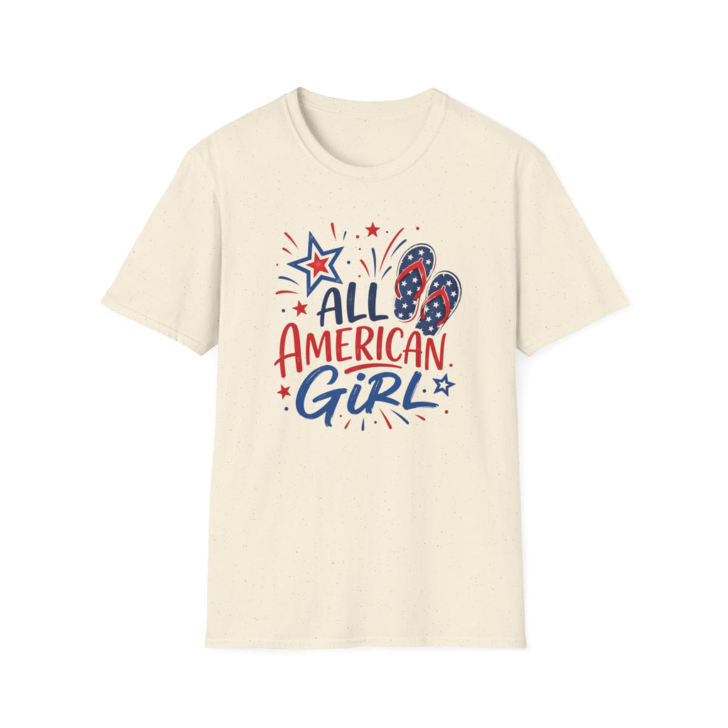 Patriotic All American Girl Graphic Tee - 4th of July Flip Flops Summer T-Shirt
