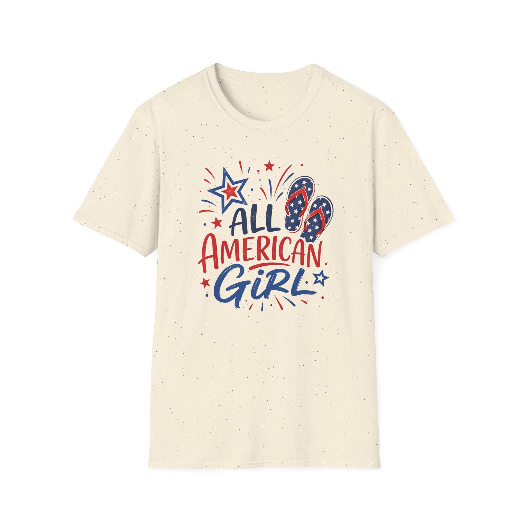 Patriotic All American Girl Graphic Tee - 4th of July Flip Flops Summer T-Shirt
