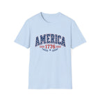 America 1776 Patriotic Tee, USA Heritage Shirt, Red White Blue Graphic Top, Classic American Pride OutfitT-Shirt