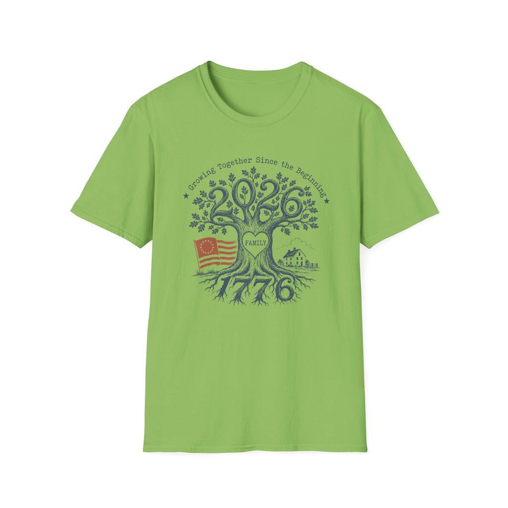 America 250th Anniversary Family Tree T-Shirt | Patriotic 1776 2026 Semiquincentennial Graphic Tee, USA Betsy Ross Flag Top