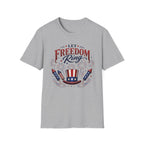 Let Freedom Ring T-Shirt | Patriotic Uncle Sam Hat Graphic Tee, Fourth Of July Charcoal Fireworks Top