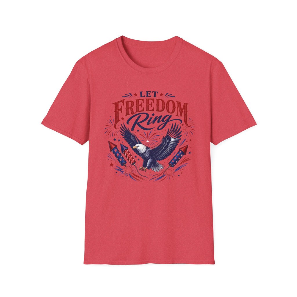 Let Freedom Ring T-Shirt | Patriotic American Bald Eagle Graphic Tee, Fourth Of July Retro Fireworks Top