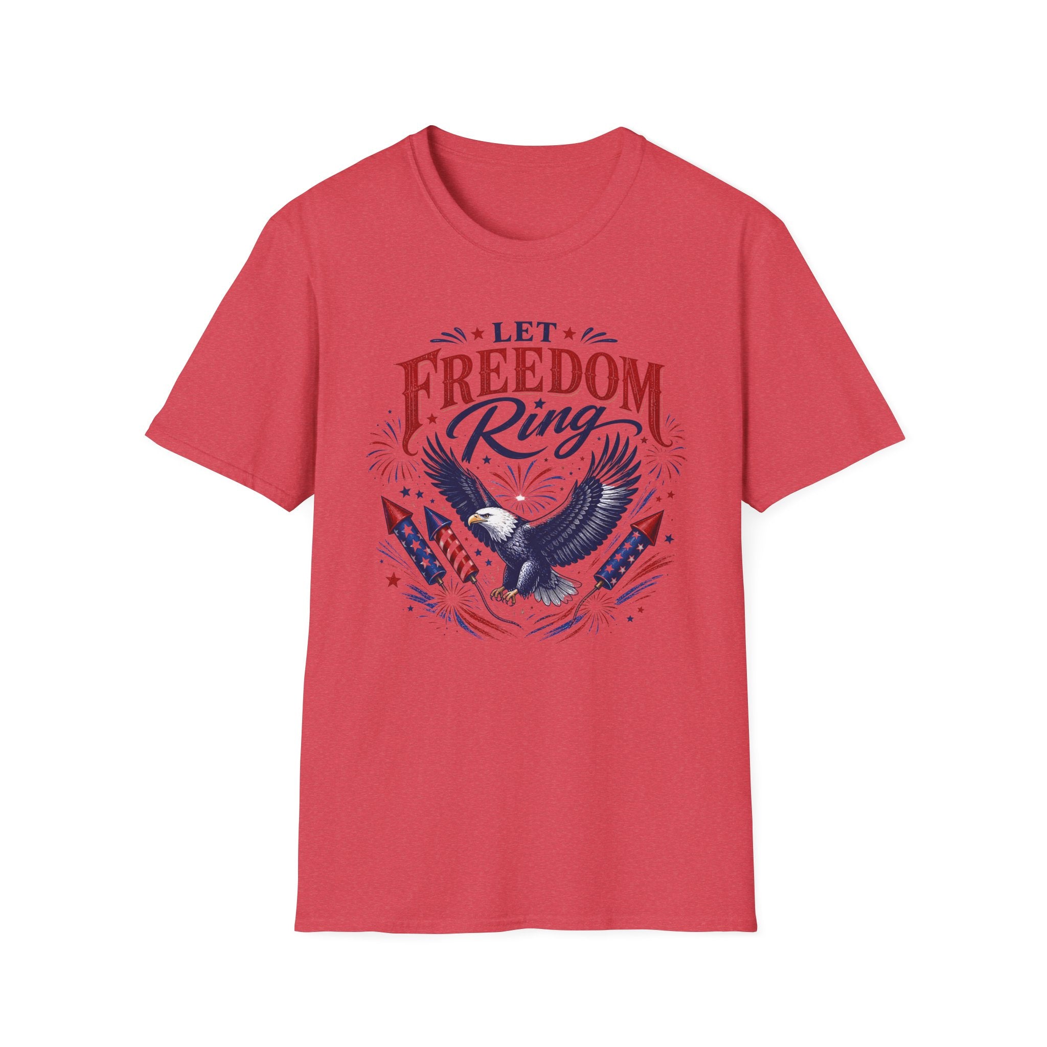 Let Freedom Ring T-Shirt | Patriotic American Bald Eagle Graphic Tee, Fourth Of July Retro Fireworks Top
