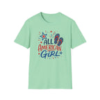 Patriotic All American Girl Graphic Tee - 4th of July Flip Flops Summer T-Shirt