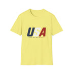 USA Bold Letter T-Shirt Sand, Patriotic American Stars Tee, 4th of July Neutral Color Shirt, USA Red White Blue Sand Tee, Independence Day Gift