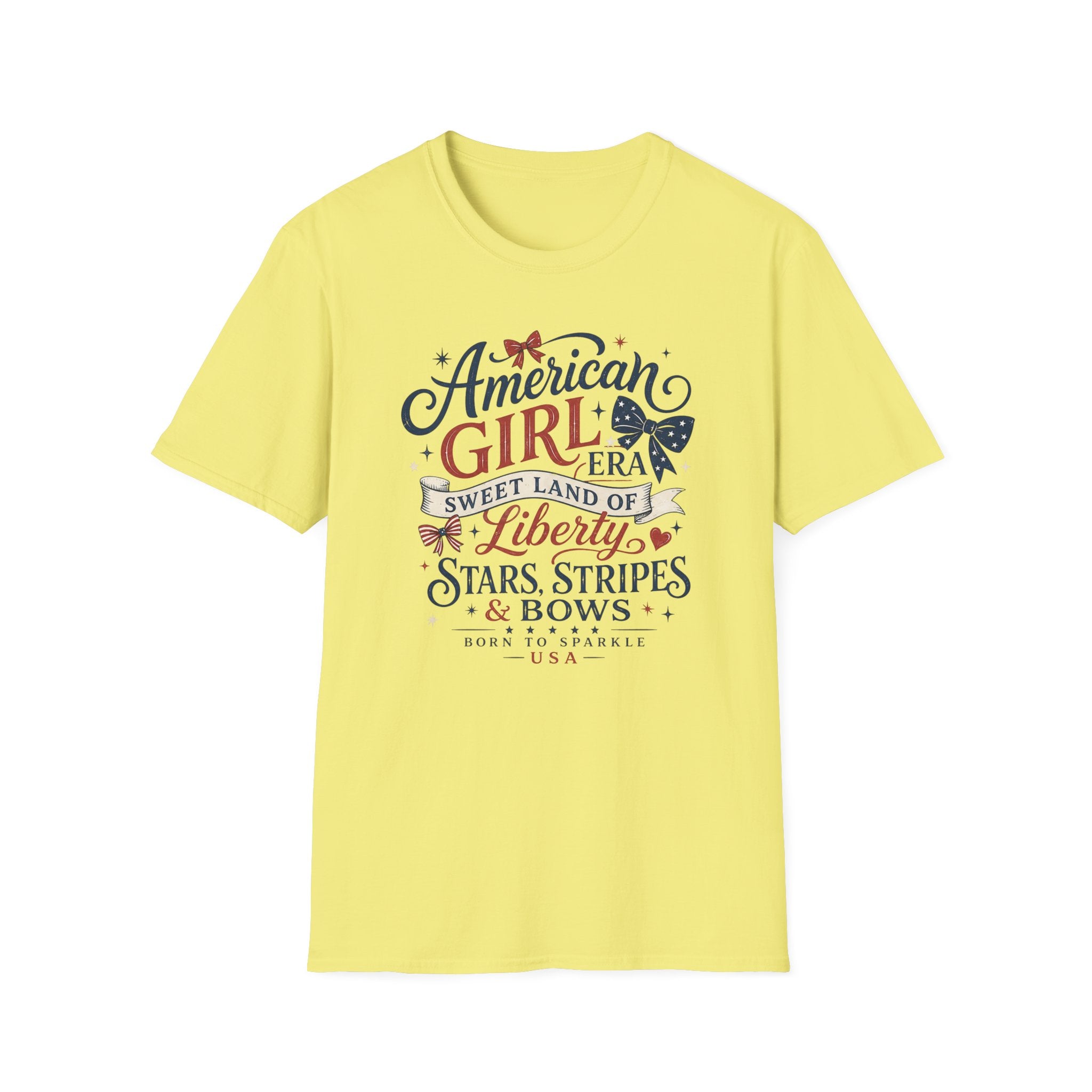 American Girl Era Tee, Sweet Land of Liberty Shirt, Stars Stripes Bows Graphic Top, USA Born Raised Patriotic Outfit T-Shirt