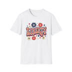 Liberty Retro USA Tee, Vintage Red White Blue Shirt, Patriotic Floral Graphic Top, Fourth of July Celebration Outfit Unisex Softstyle T-Shirt
