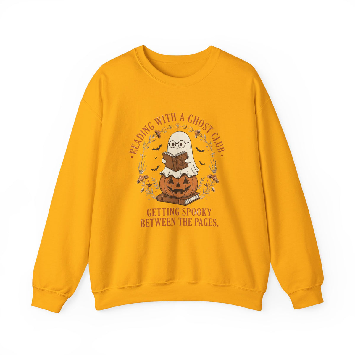 Reading With a Ghost Club Cute Spooky Book Lover Crewneck Sweatshirt