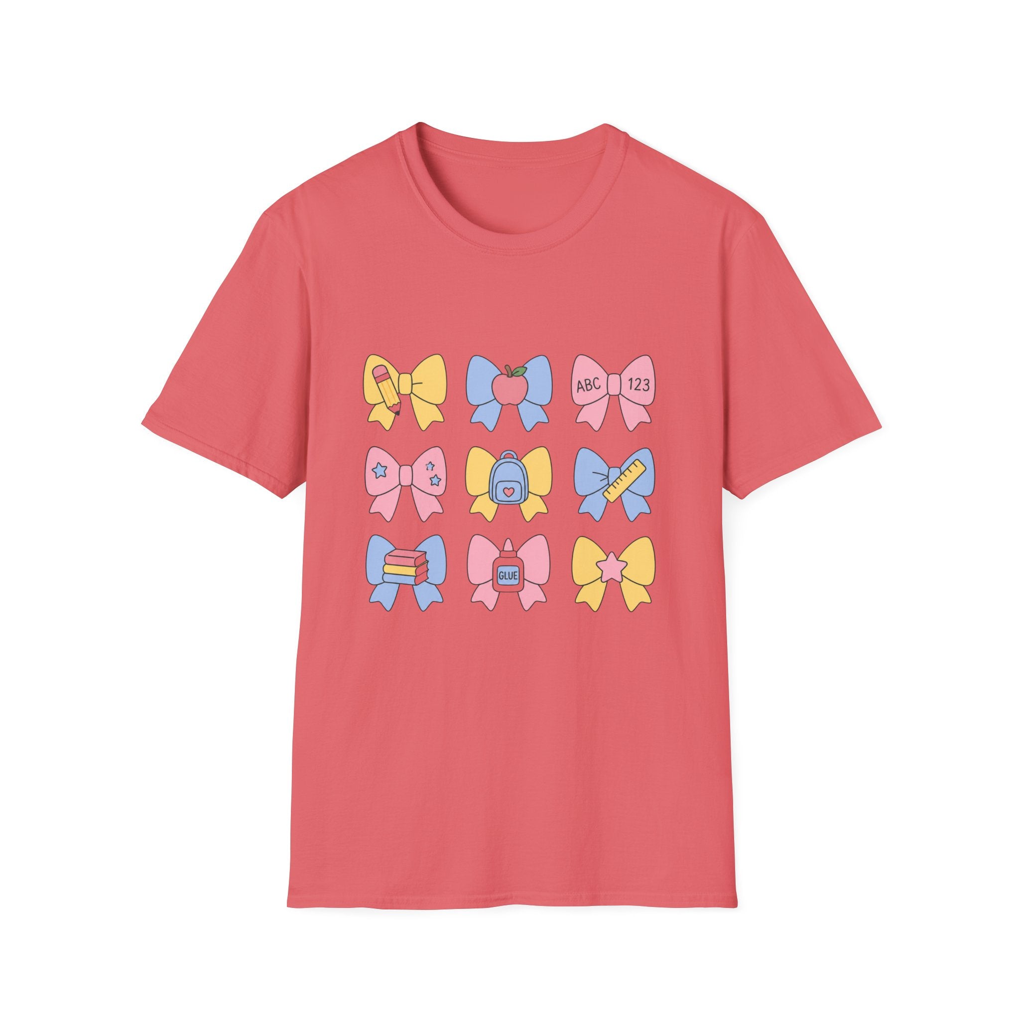 Cute Back-to-School Bow T-Shirt — Pastel School Supplies Graphic Tee
