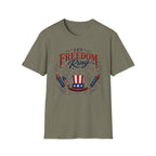 Let Freedom Ring T-Shirt | Patriotic Uncle Sam Hat Graphic Tee, Fourth Of July Charcoal Fireworks Top