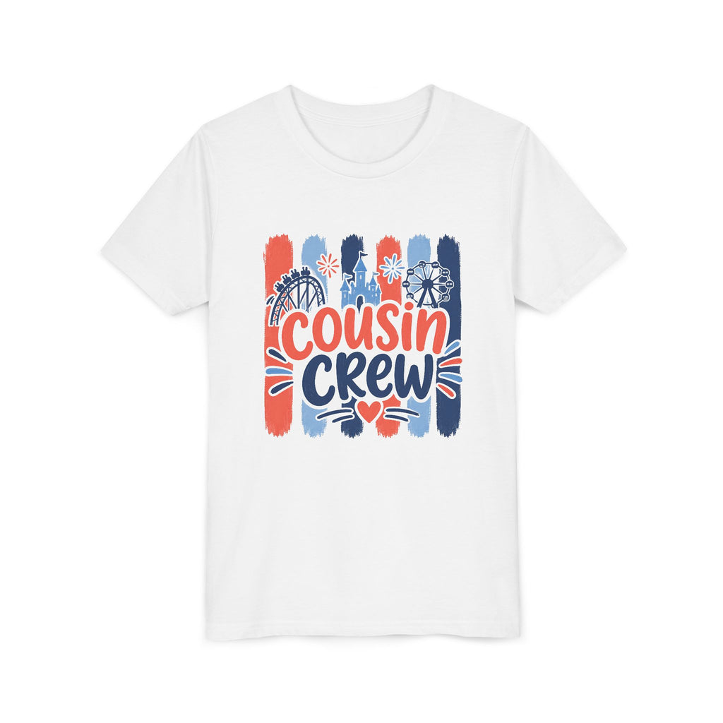 Cousin Crew Patriotic Tee, Red White Blue Brushstroke Shirt, Fun USA Family Graphic Top, Fourth of July Celebration Outfit Youth Short Sleeve Tee
