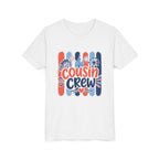 Cousin Crew Patriotic Tee, Red White Blue Brushstroke Shirt, Fun USA Family Graphic Top, Fourth of July Celebration Outfit Youth Short Sleeve Tee