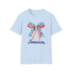 Coquette Patriotic Bow Shirt, 4th of July Women's T-Shirt, American Flag Bow Tee, USA Watercolor Bow, Stars and Stripes Shirt, Independence Day Gift