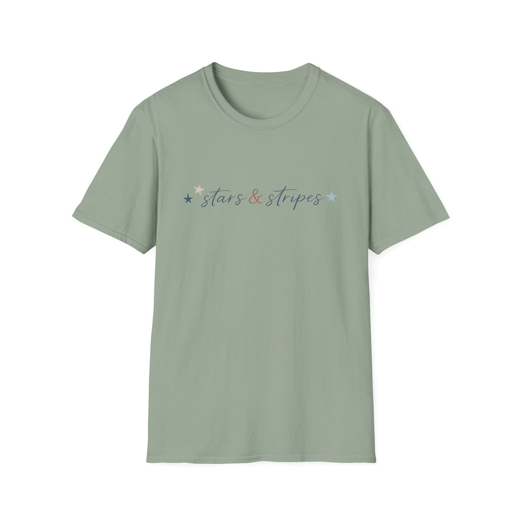 Stars and Stripes Script T-Shirt, 4th of July, Minimalist Patriotic Tee, Subtle Patriotic Gift, Dainty Script America Independence Day