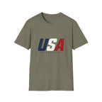 USA Bold Letter T-Shirt Sand, Patriotic American Stars Tee, 4th of July Neutral Color Shirt, USA Red White Blue Sand Tee, Independence Day Gift
