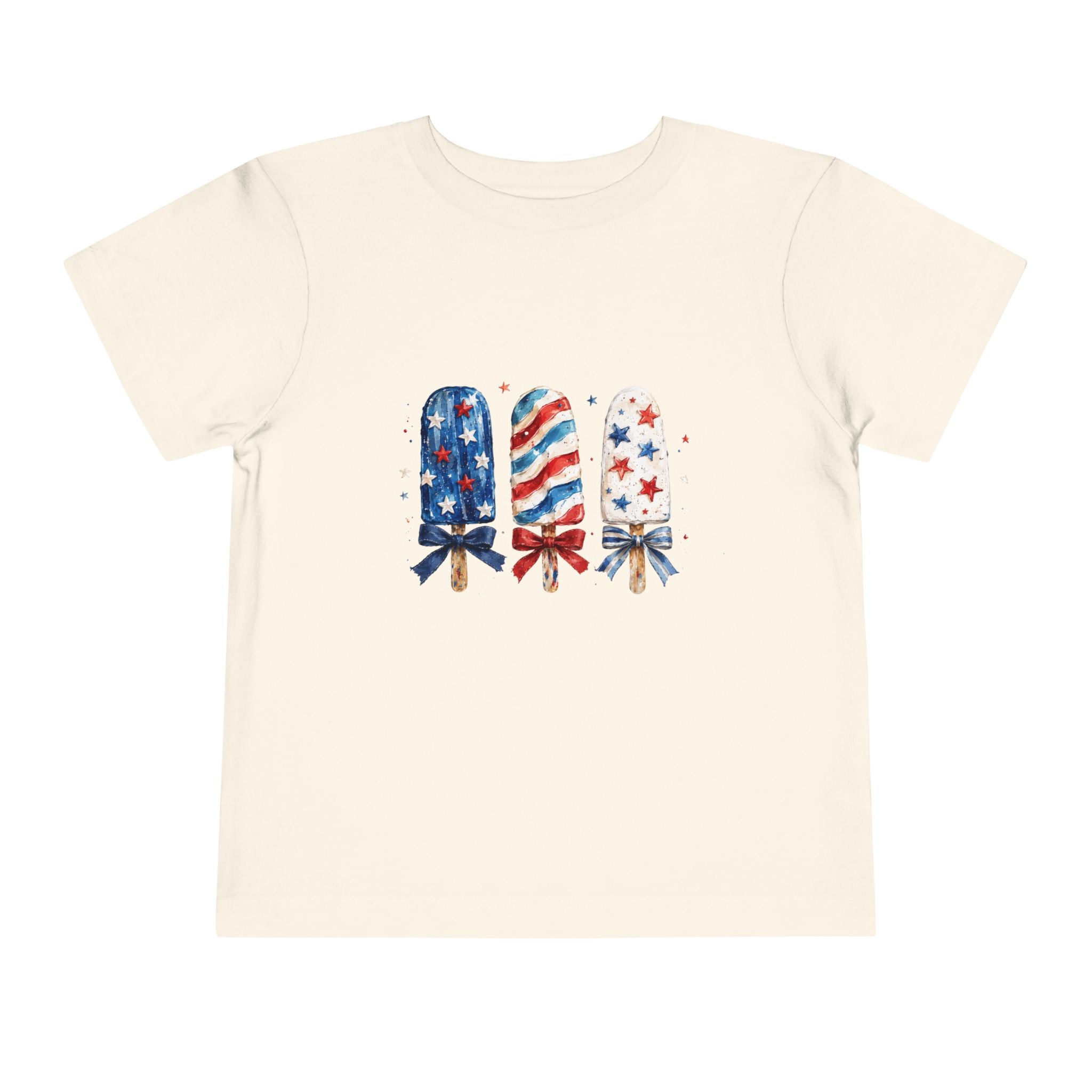 Patriotic Popsicle Trio Tee, Red White Blue USA Shirt, Cute Summer Fireworks Graphic Top, Fourth of July Celebration Outfit Toddler Short Sleeve Tee