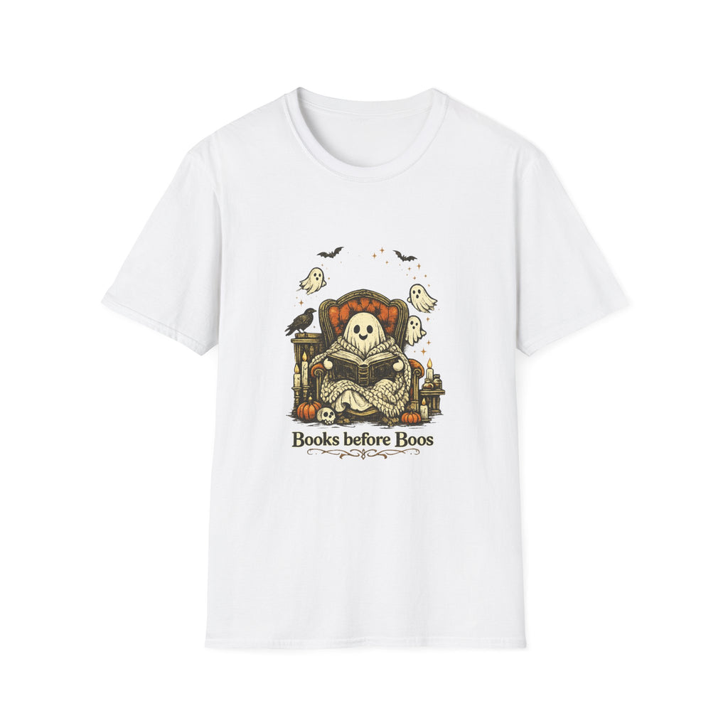 Books Before Boos T-Shirt — Cute Ghost Reading Halloween Tee