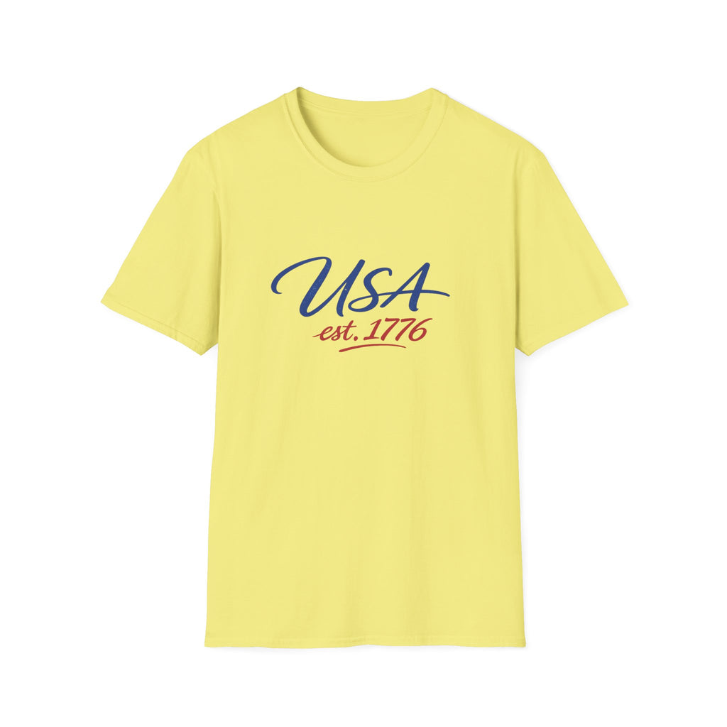 USA Est 1776 T-Shirt | Patriotic American Flag Colors Graphic Tee, Fourth Of July Casual Clothing