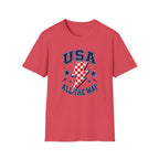 USA All The Way Patriotic T-Shirt, Retro Americana Graphic Tee, Vintage Fourth of July Shirt, Lightning Bolt Checkered Design, Summer Independence Day Apparel T-Shirt