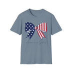 American Girl T-Shirt, Coquette Patriotic Flag Bow Tee, 4th of July Shirt, USA Stars Stripes Bow Script Gift, Cute Independence Day Tee