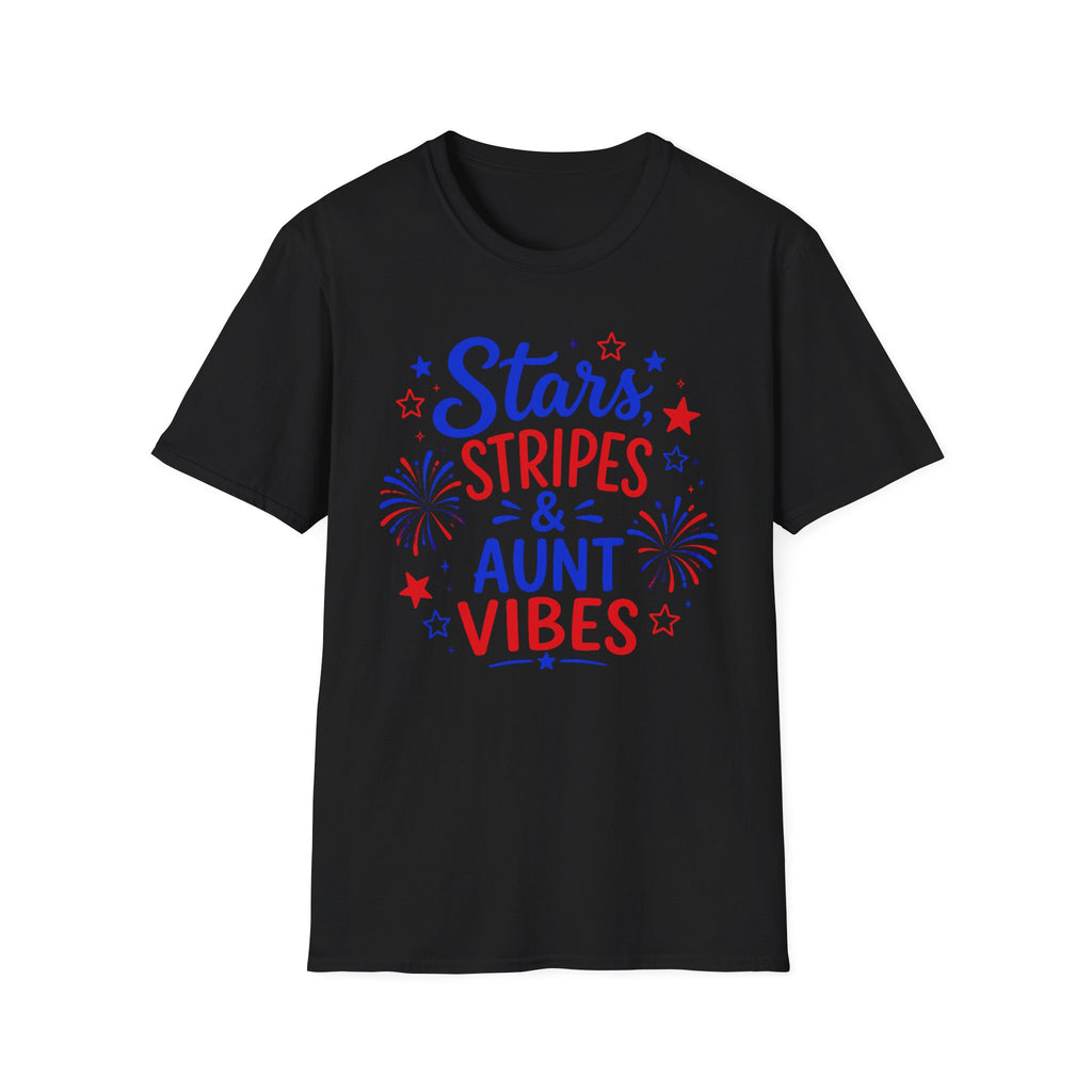 Patriotic Aunt Vibes Graphic Tee - 4th of July Stars and Stripes Family Fireworks T-Shirt