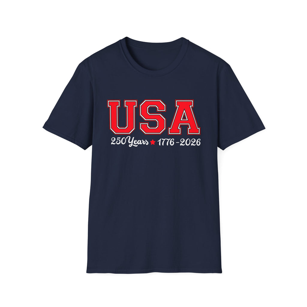 USA 250 Years Shirt 1776 2026, America 250th Anniversary T-Shirt, Varsity Style Patriotic Tee, Fourth of July Gift, Classic USA Bold Letter Shirt