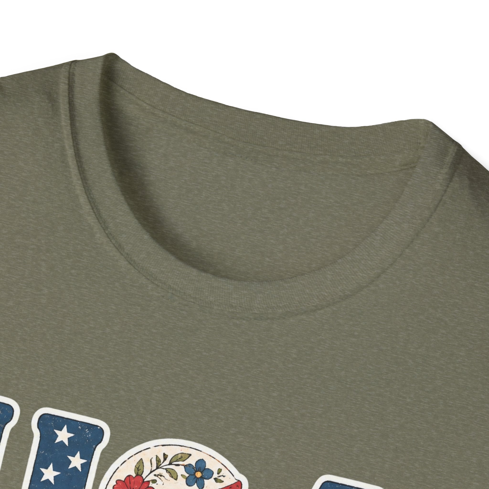 USA Patriotic Floral T-Shirt | American Flag Block Lettering Graphic Tee, Fourth Of July Vintage Cottagecore Top