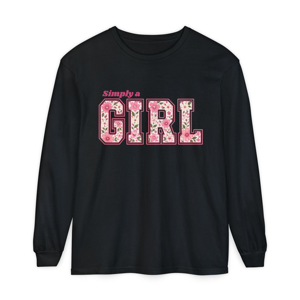 Simply a GIRL Floral Feminine Pink Flower Typography Long Sleeve T-shirt