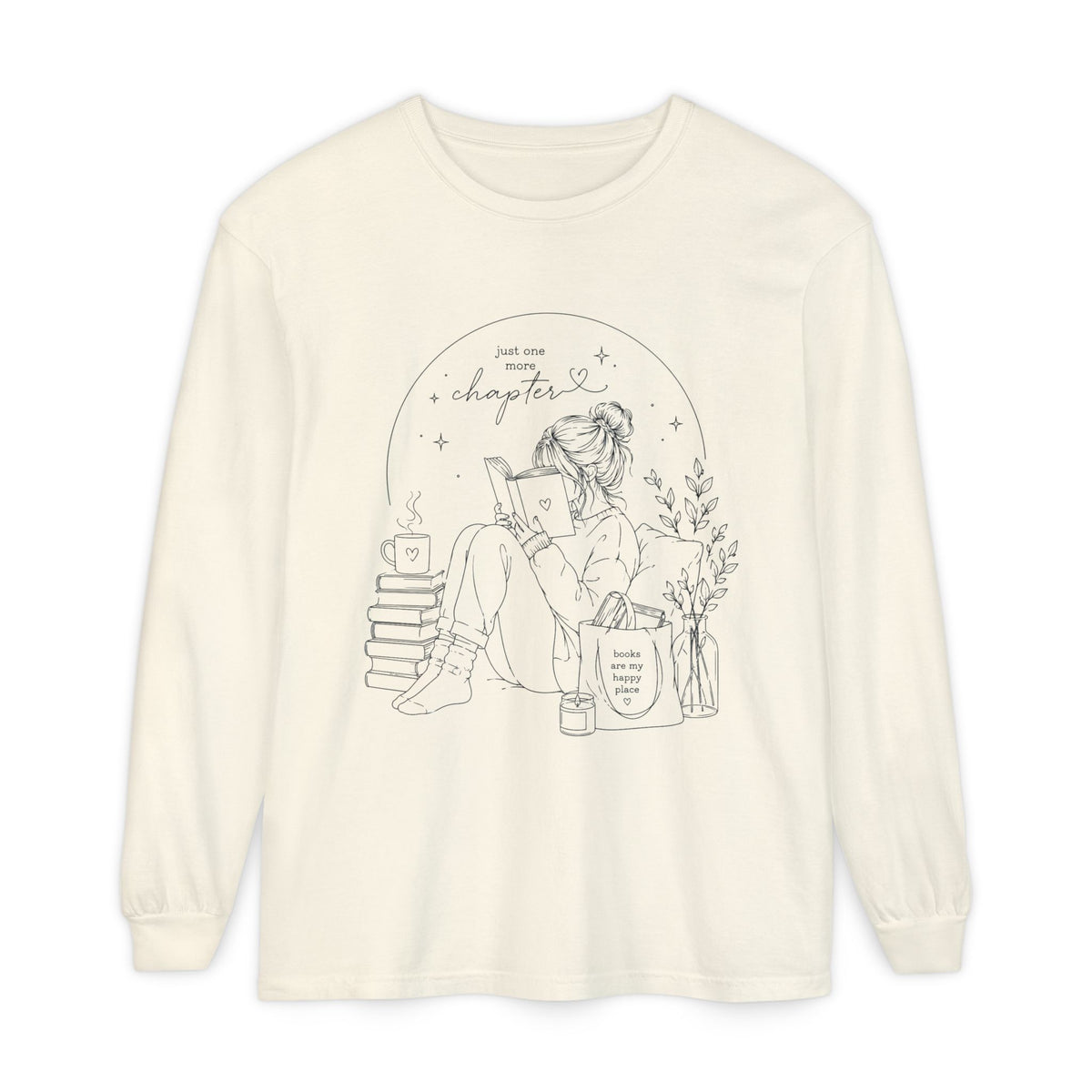 Reading Girl Long Sleeve Tee — "New Chapter" Cozy Booklover Shirt