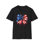 Watercolor American Flag Bow 4th of July Graphic Tee Stars Stripes - Patriotic Coquette T-Shirt