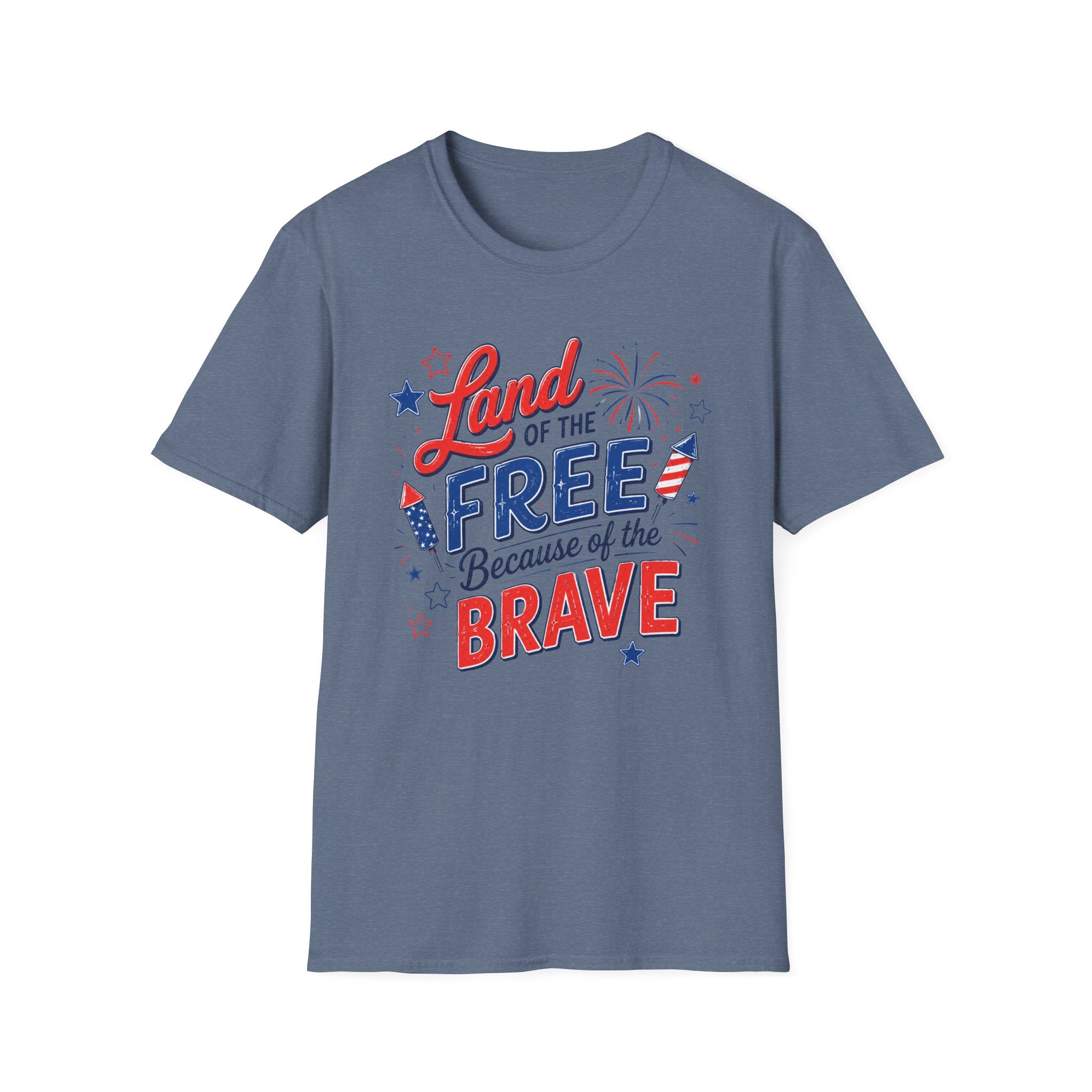 Land of the Free Tee, Because of the Brave Shirt, Patriotic USA Graphic Top, Red White Blue Freedom Outfit T-Shirt