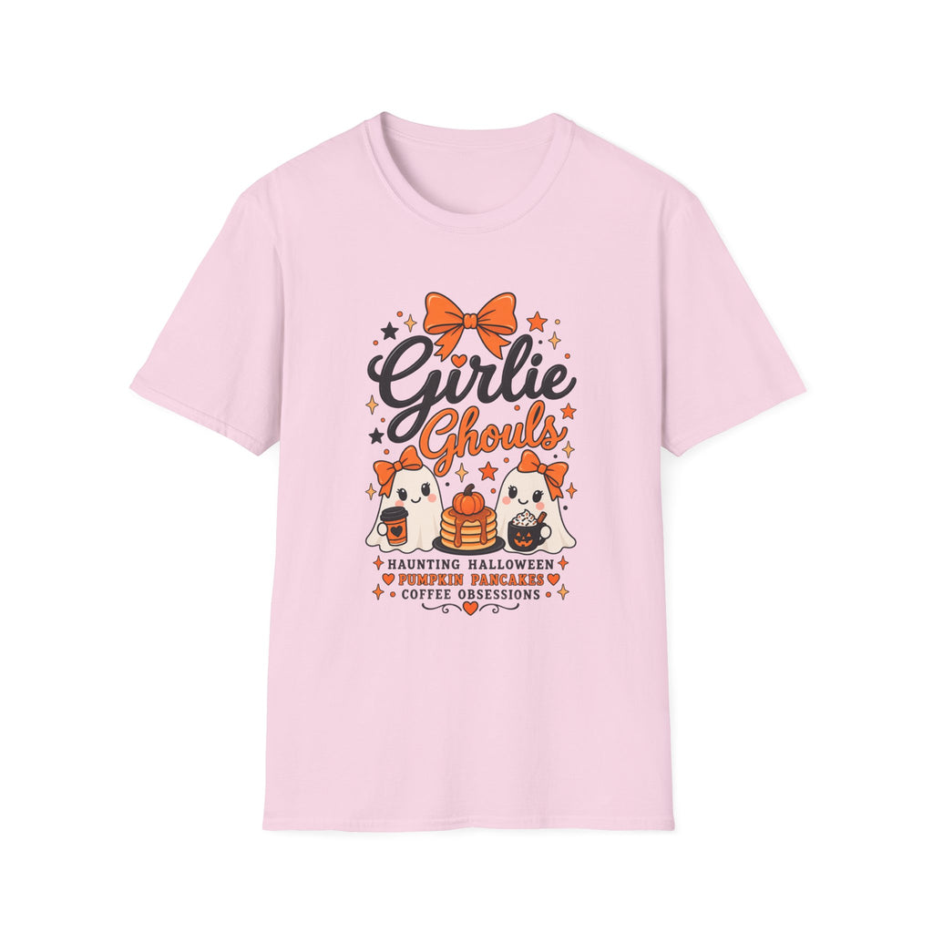 Girlie Ghouls Halloween T‑Shirt — Cute Orange Bow Spooky Graphic Tee