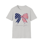 American Girl T-Shirt, Coquette Patriotic Flag Bow Tee, 4th of July Shirt, USA Stars Stripes Bow Script Gift, Cute Independence Day Tee