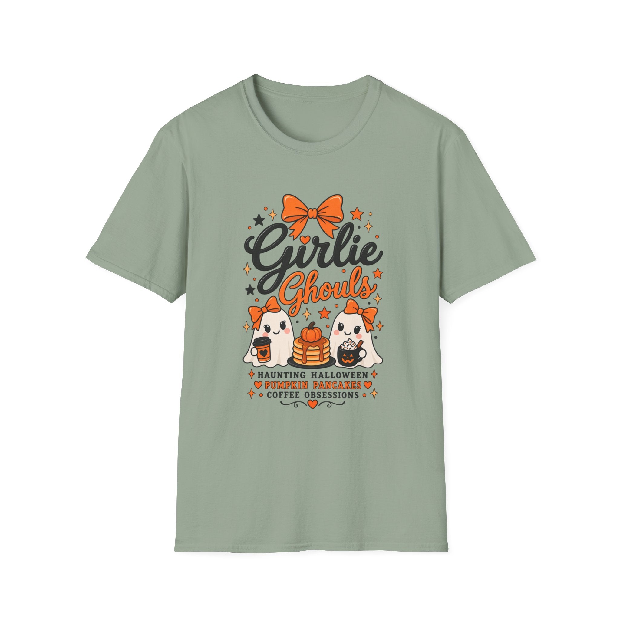 Girlie Ghouls Halloween T‑Shirt — Cute Orange Bow Spooky Graphic Tee