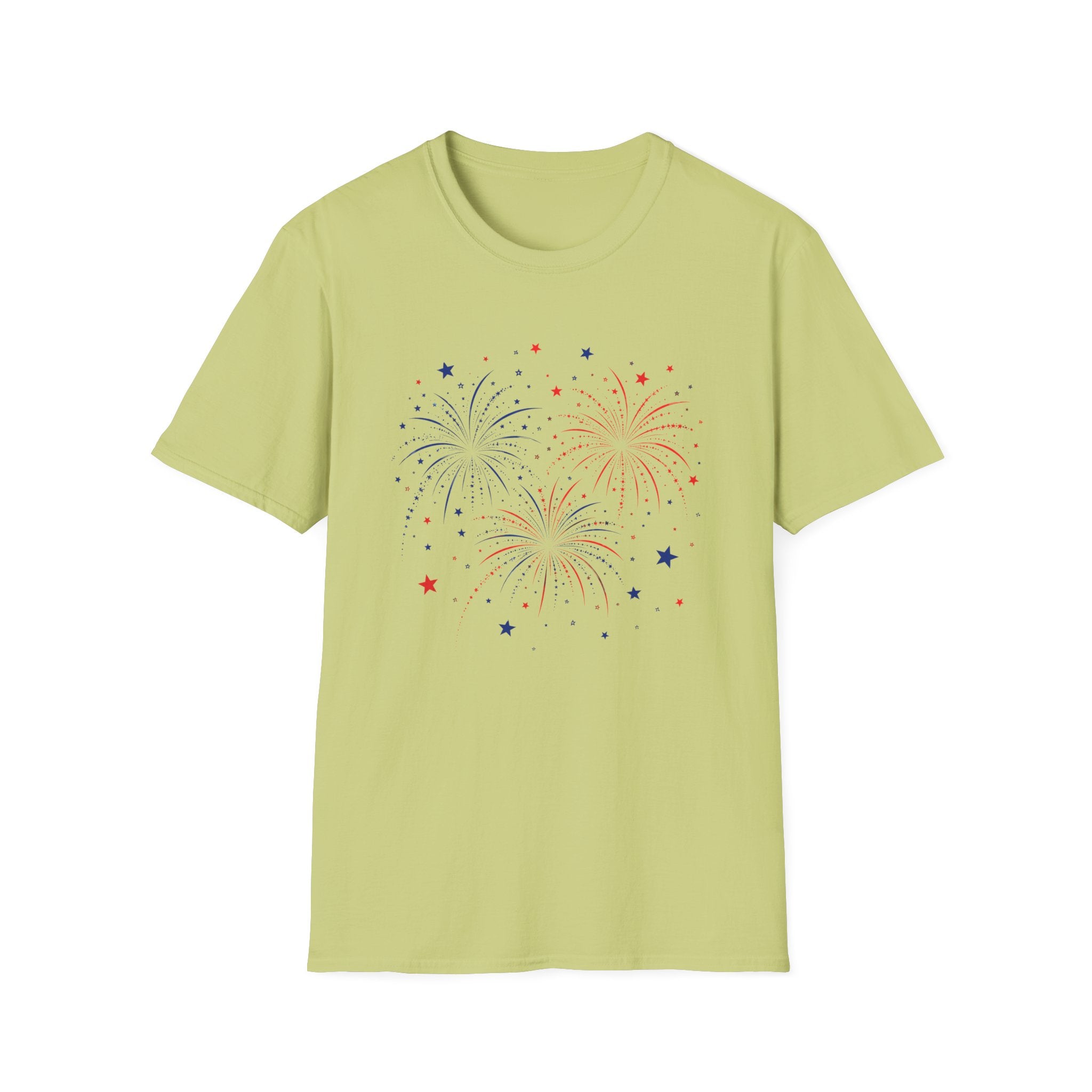 Minimalist Patriotic Fireworks T-Shirt | Fourth Of July American Flag Colors Graphic Tee, Red White Blue Stars Top