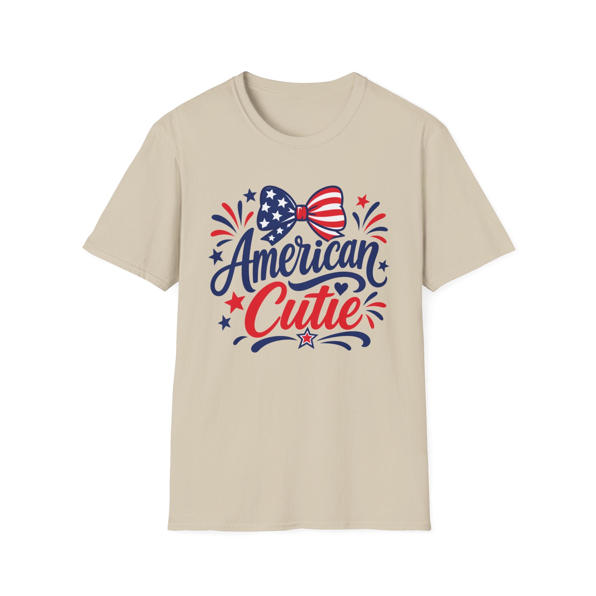 American Cutie Patriotic Bow Tee, Red White Blue Fireworks Shirt, Cute USA Fourth of July Outfit, Festive American Graphic Top T-Shirt